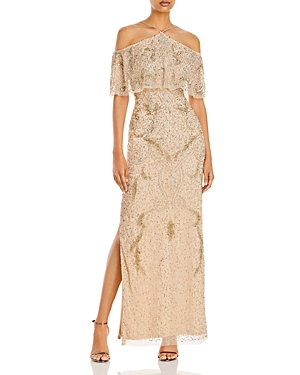  Cold-Shoulder Beaded Gown   % Exclusive