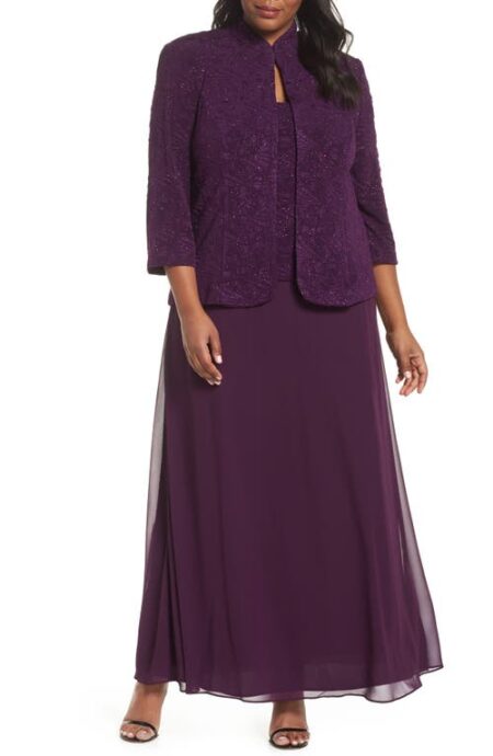  Mock Two-Piece Gown with Jacket in Eggplant at Nordstrom   W