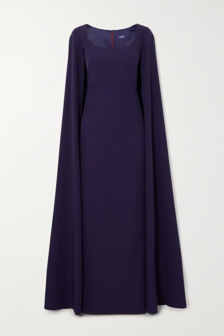   Cape-effect Stretch-crepe Gown Blue