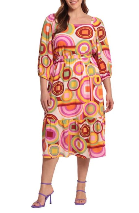  Circle Print Tiered Dress in Cream/Orange at Nordstrom   W