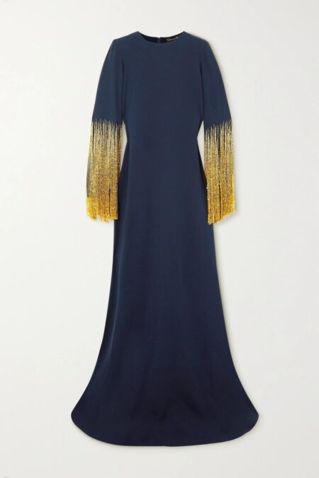   Fringed Silk-crepe Gown Blue