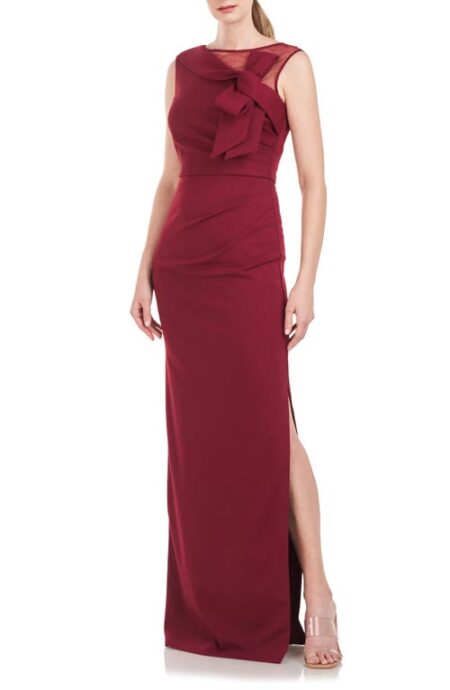  Kirsten Bow Neckline Crepe Column Gown in Deep Red at Nordstrom   