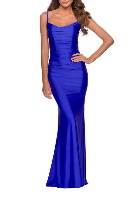  Strappy Back Ruched Trumpet Gown in Royal Blue at Nordstrom   Regular