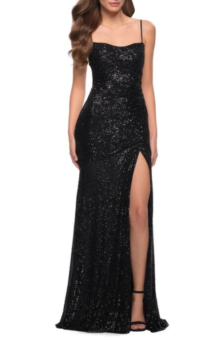  Strappy Back Sequin Gown in Black at Nordstrom   