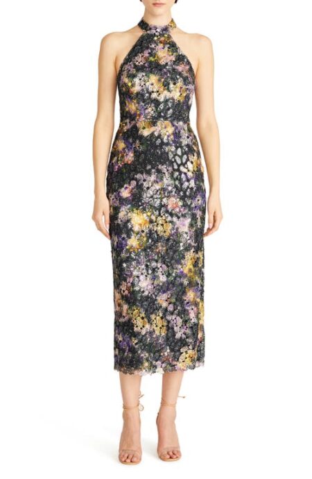  Leaha Floral Lace Midi Cocktail Dress in Iris Blur at Nordstrom   