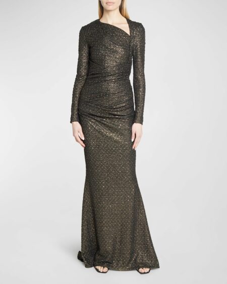 Metallic Cloque Embellished Gown