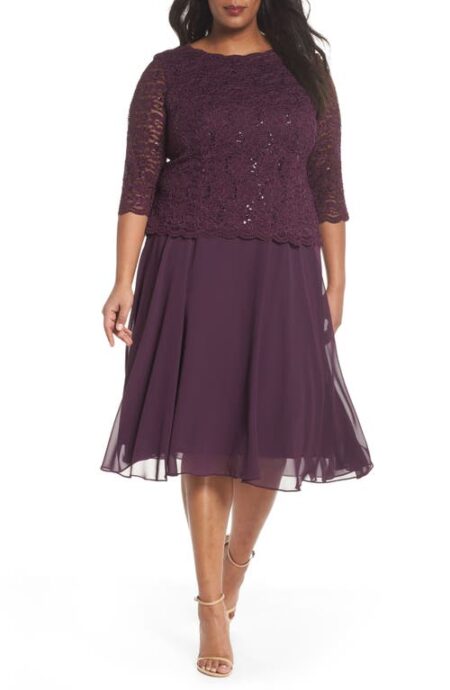  Mock Two-Piece Midi Dress in Deep Plum at Nordstrom   W