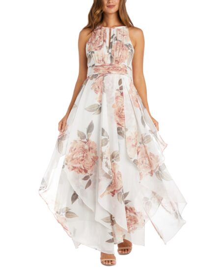 R & M Richards Floral-Print Gown Ivory