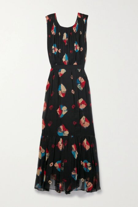   Sarai Asymmetric Printed Silk-crepon Dress Black