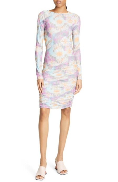  Ulla Ruched Long Sleeve Dress in Super Pink Print at Nordstrom    Us