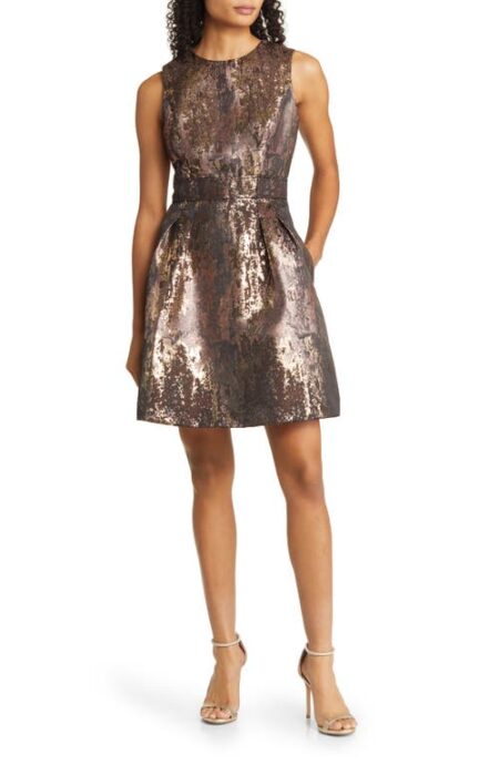  Jacquard Fit & Flare Dress in Brown at Nordstrom   