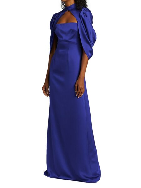  Women's Carrie Satin Cape-Sleeve Gown Clematis Blue   