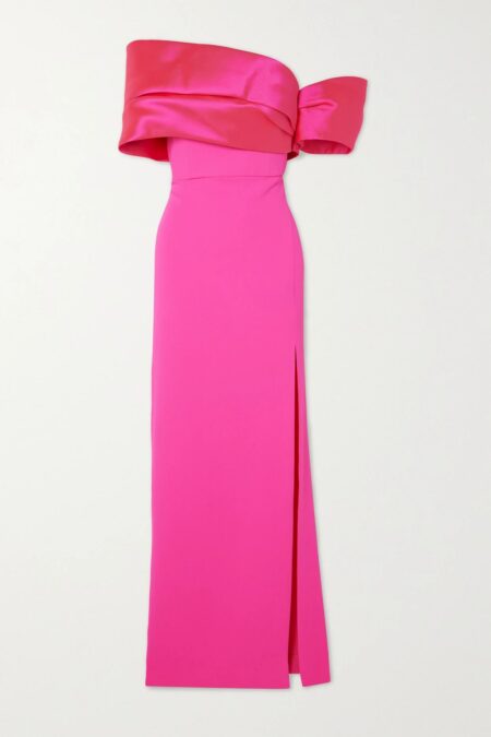   Alexis Off-the-shoulder Satin-twill And Crepe Gown Pink