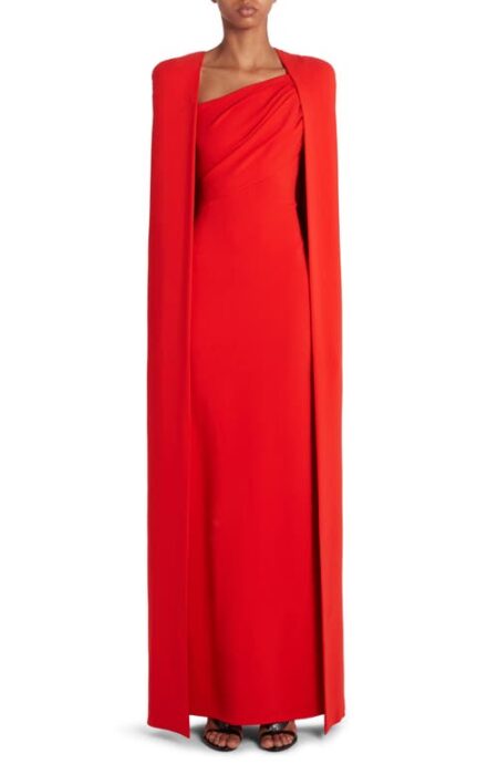  Asymmetric Neck Silk Georgette Gown in Blood Orange at Nordstrom  Medium