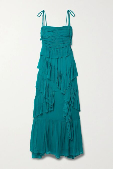   Aveline Tiered Ruffled Silk-crepon Gown Blue