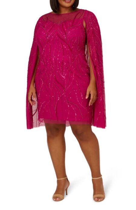  Beaded Cape Sleeve Cocktail Dress in Hot Orchid at Nordstrom   W