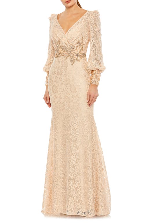 Beaded Detail Lace Long Sleeve Gown in Champagne Blush at Nordstrom