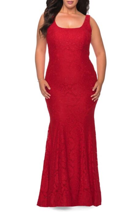  Beaded Lace Trumpet Gown in Red at Nordstrom   W