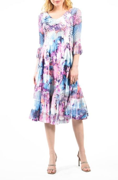  Bell Sleeve Charmeuse & Chiffon Dress in Purple Burst at Nordstrom  Large