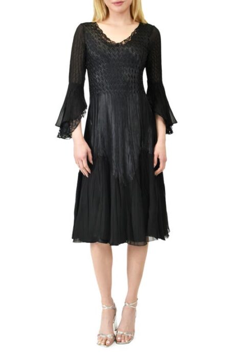  Bell Sleeve Chiffon & Lace A-Line Dress in Black at Nordstrom  X-Large