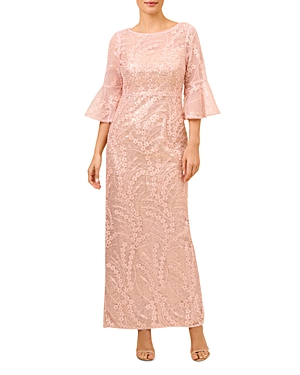  Bell Sleeve Sequin Embroidered Gown