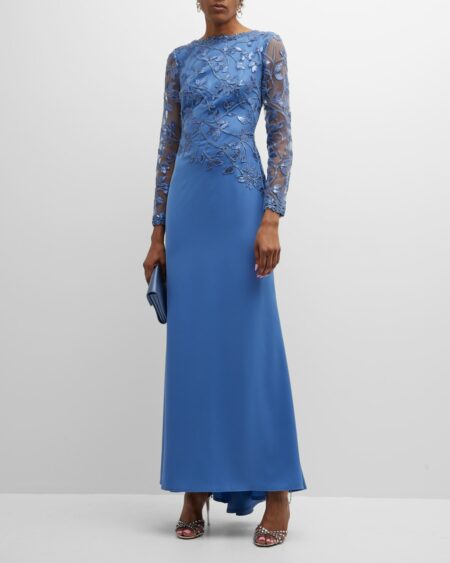 Bracelet-Sleeve Embroidered Sequin Lace Gown