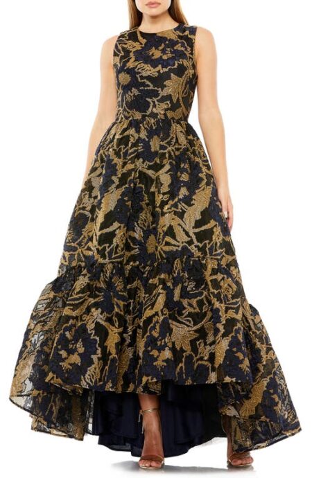  Brocade High-Low Gown in Midnight Gold at Nordstrom   