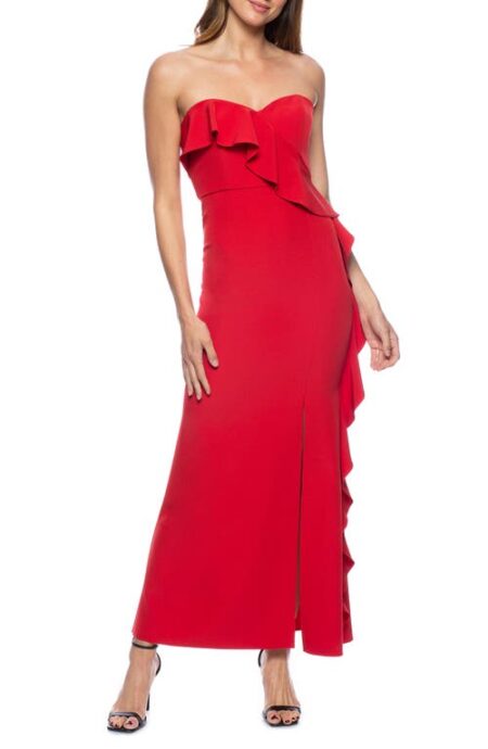  Cascade Ruffle Off the Shoulder Gown in Red at Nordstrom  Small
