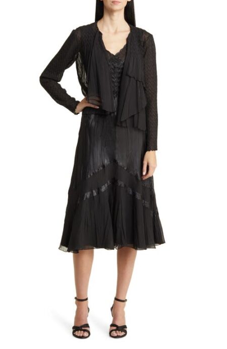  Charmeuse & Chiffon Dress with Jacket in Black at Nordstrom  Small