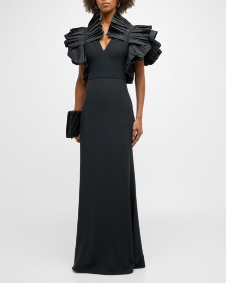 Column Evening Gown with Ruffle Sleeves