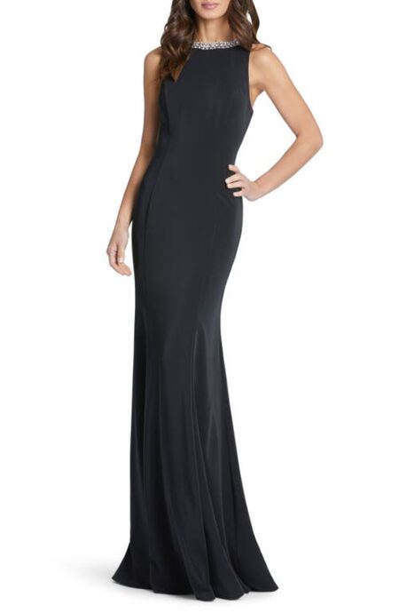  Crystal Neck Trumpet Gown in Black at Nordstrom   