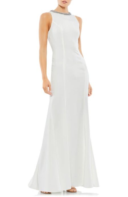  Crystal Neck Trumpet Gown in White at Nordstrom   