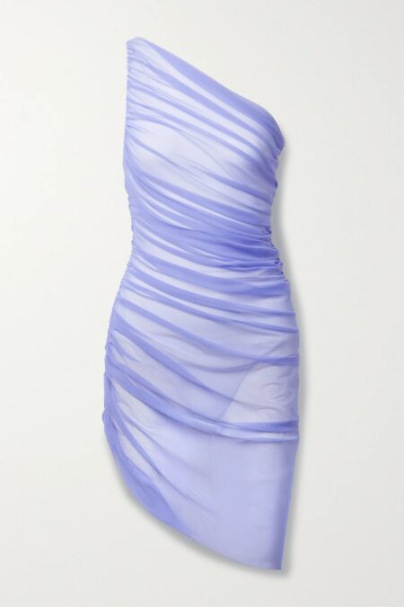   Diana One-shoulder Ruched Stretch-tulle Mini Dress Purple