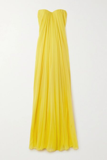   Draped Silk-chiffon Gown Yellow