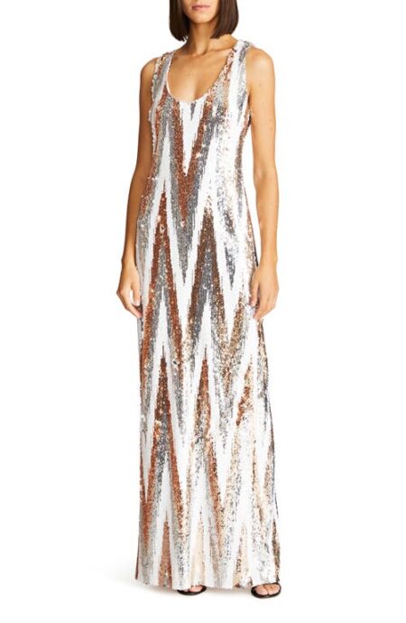  Eleanor Sequin Chevron Gown in Graphic Silver at Nordstrom   