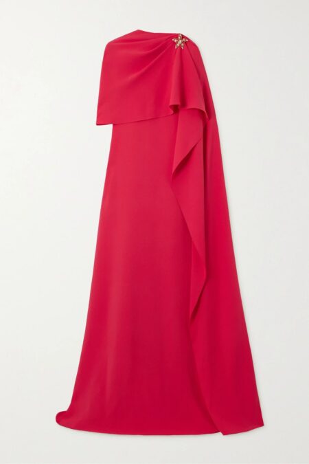   Embellished Cape-effect Silk-blend Crepe Gown Red