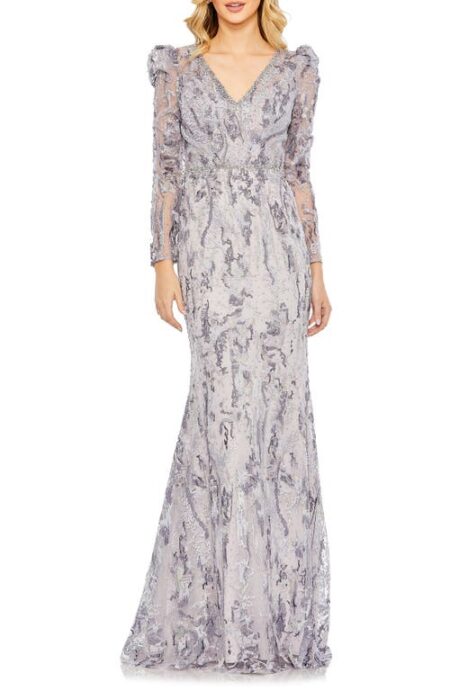  Embellished Long Sleeve Mesh Mermaid Gown in Lilac at Nordstrom   
