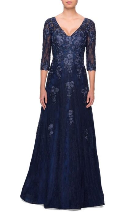  Embroidered Lace Gown in Navy at Nordstrom   