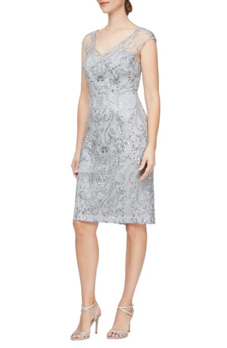  Embroidered Sequin Sheath Dress in Pale Grey Lilac at Nordstrom   