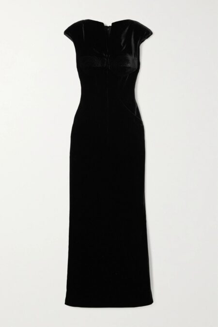   Embroidered Velvet Gown Black