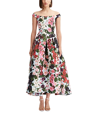  Floral Print Off The Shoulder Midi Dress