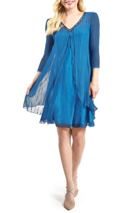  Fly Away Long Sleeve Chiffon Dress in Blue Dusk at Nordstrom  Small
