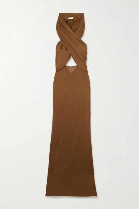   Hooded Open-back Draped Jersey Gown Neutrals