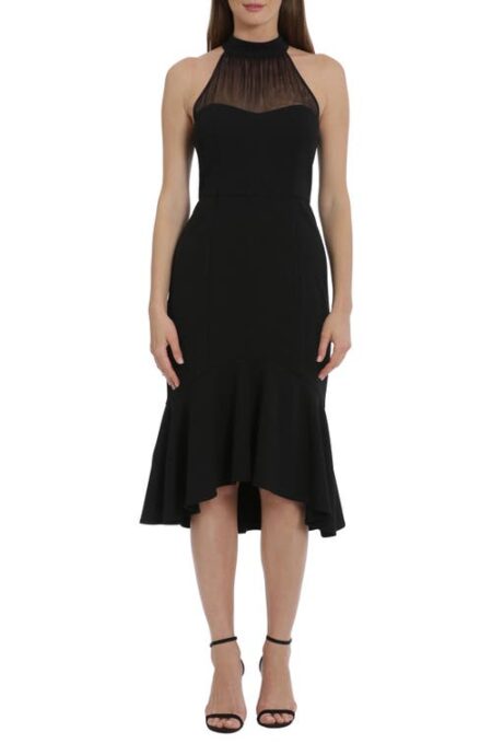  Illusion Mesh Detail High-Low Cocktail Dress in Black at Nordstrom   