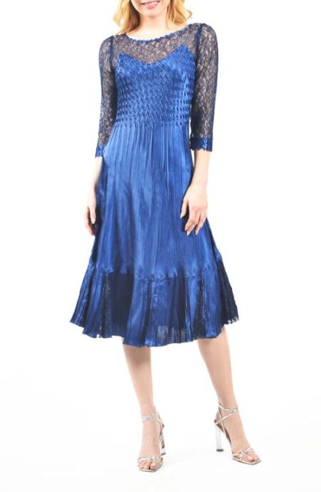  Illusion Neck Lace & Chiffon Cocktail Dress in Navy at Nordstrom  Large