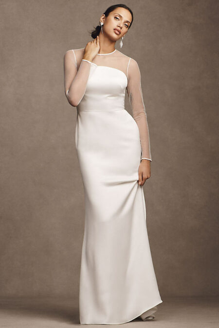 Jenny  Abigail Bias-Cut Satin Wedding Gown