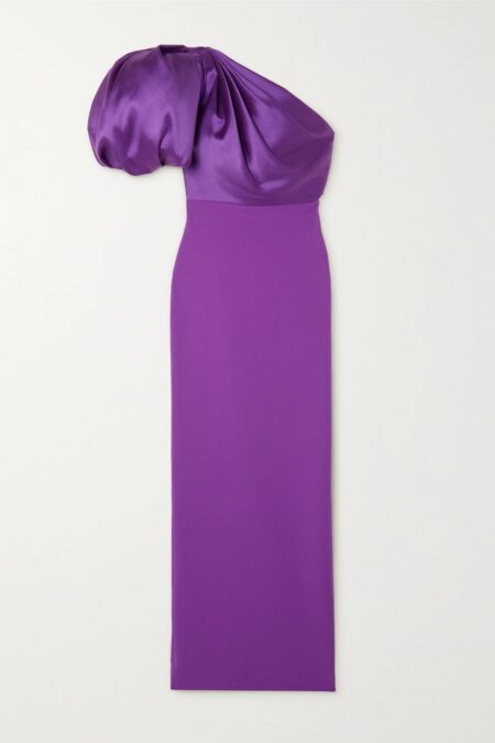   Karli One-shoulder Gathered Faille And Stretch-crepe Maxi Dress Purple