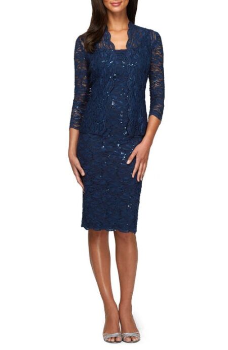 Lace Cocktail Dress with Jacket in Navy at Nordstrom   P