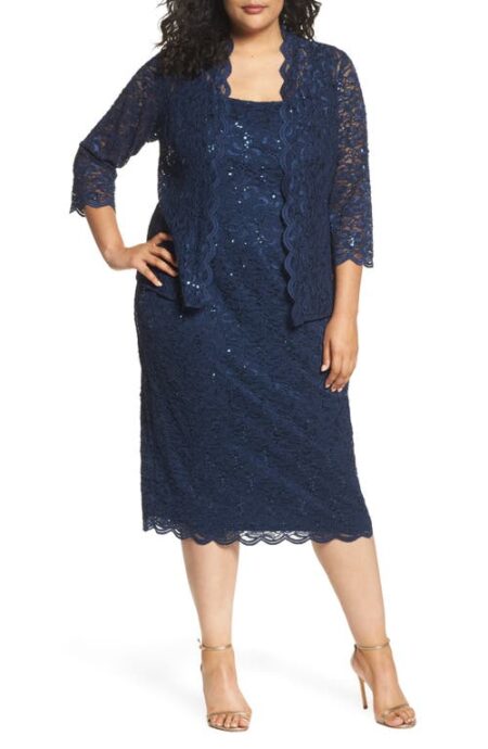  Lace Cocktail Dress with Jacket in Navy at Nordstrom   W