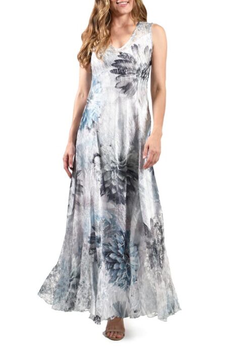  Lace-Up Charmeuse & Lace Maxi Dress in Fountain Bloom at Nordstrom  X-Large